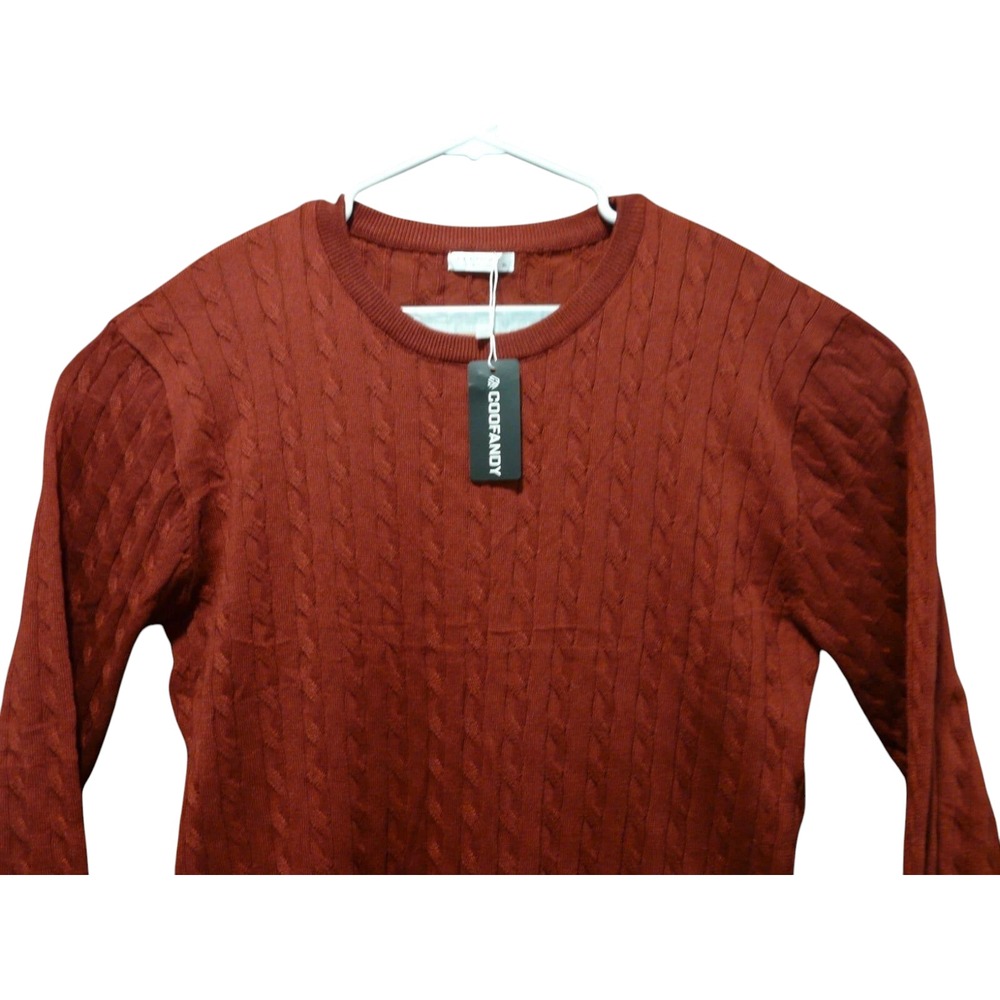 Coofandy Cable Knit Sweater Mens XL Burgundy‎ Red Pullover Lightweight NWT